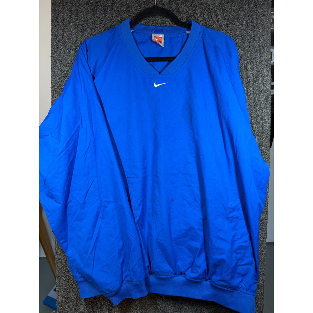 Nike Windshirt Mens XL Blue V-Neck Pullover Windbreaker Swoosh Logo 77